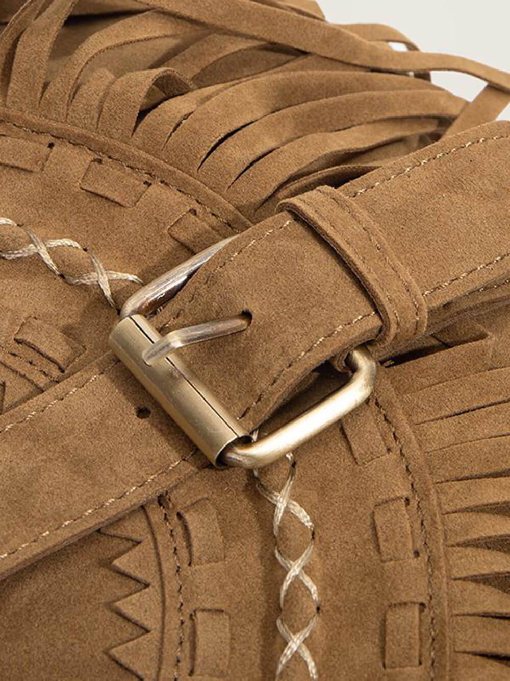 Faux Suede Fringed Buckle Decorated Bag-CALLISTARI