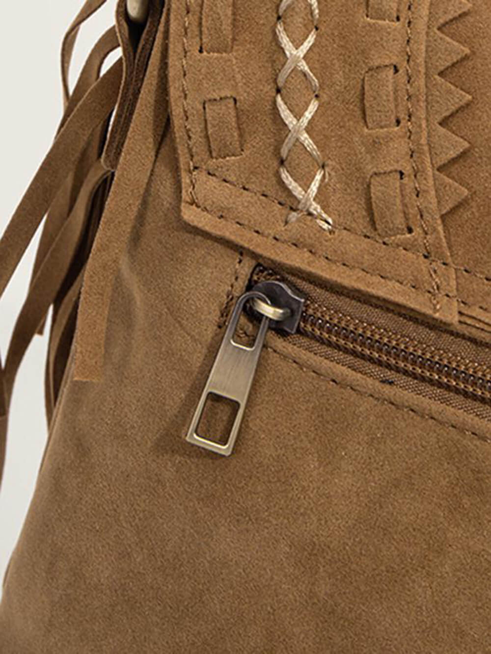 Faux Suede Fringed Buckle Decorated Bag-CALLISTARI