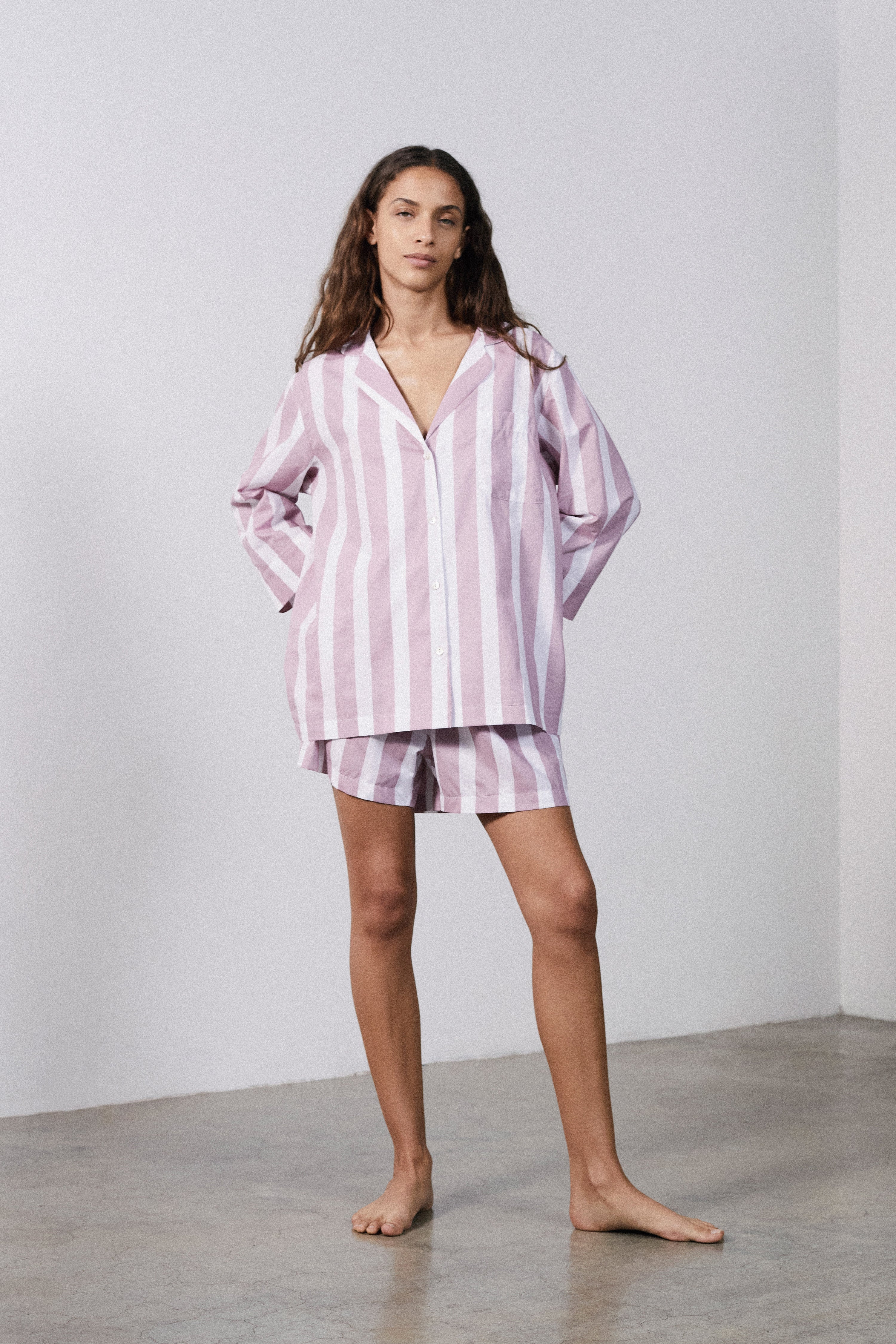 Mauve Stripe Pyjama Shorts Set Callistari-CALLISTARI
