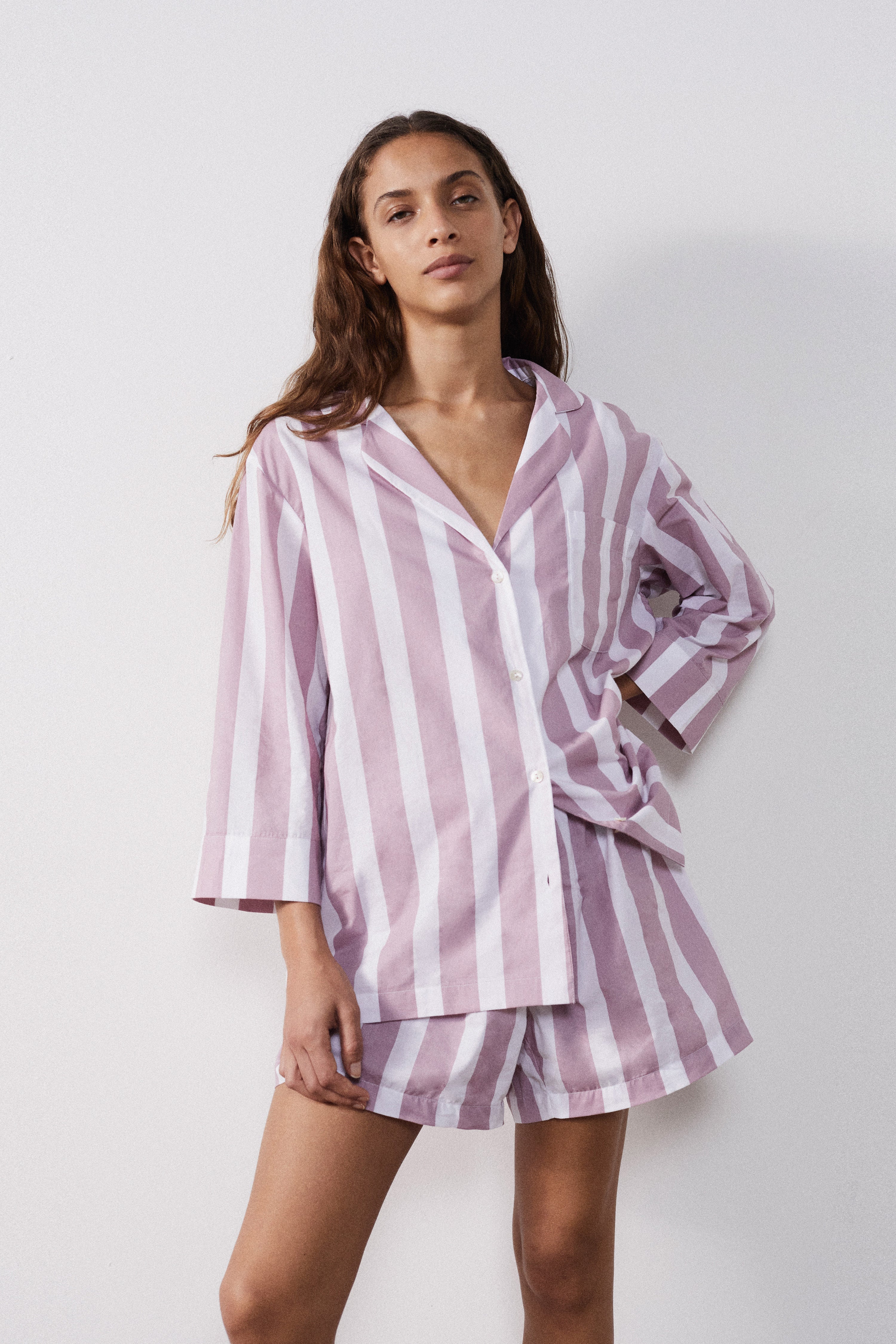 Mauve Stripe Pyjama Shorts Set Callistari-CALLISTARI