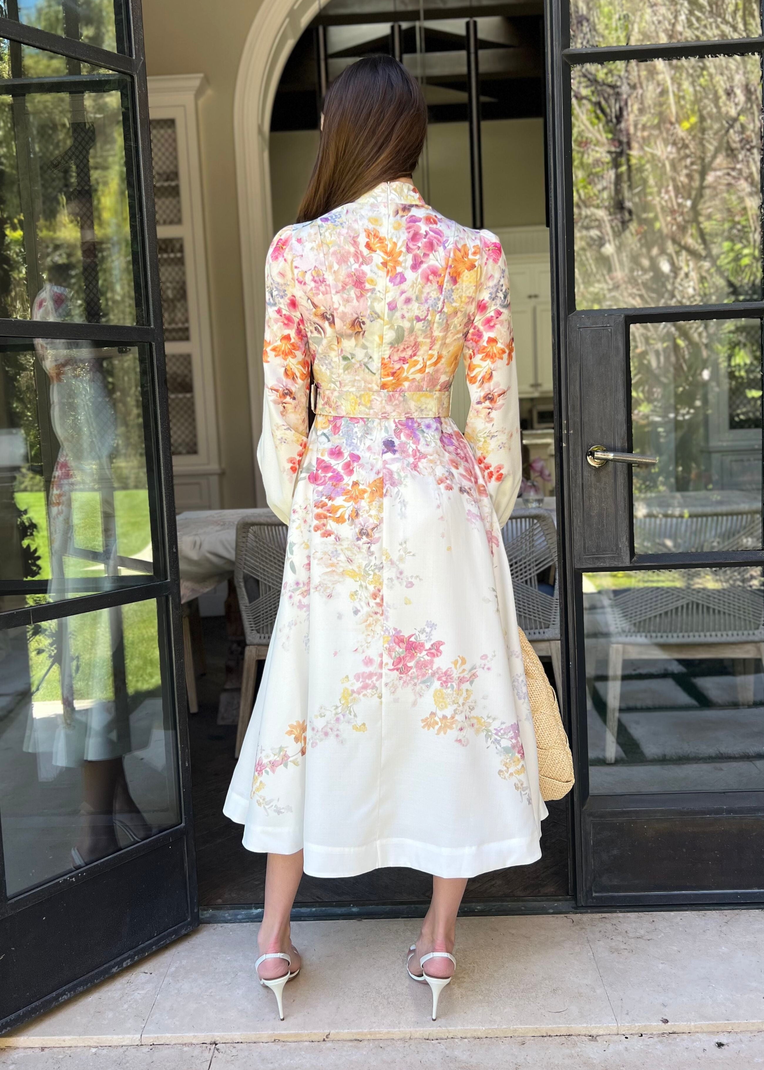 Anastasia Long Puff Sleeve Multicolor Floral Midi Dress