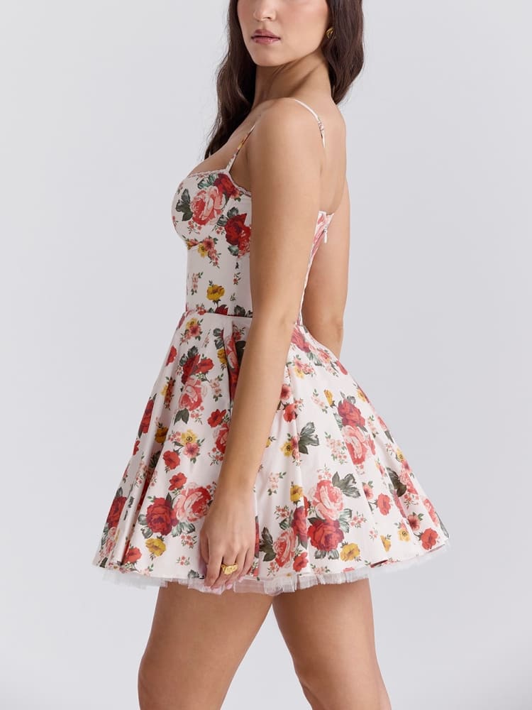 Italian Rose Print Tulle Mini Dress-CALLISTARI