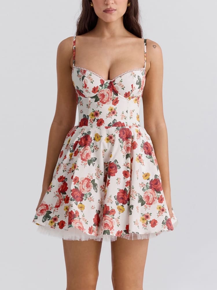 Italian Rose Print Tulle Mini Dress-CALLISTARI