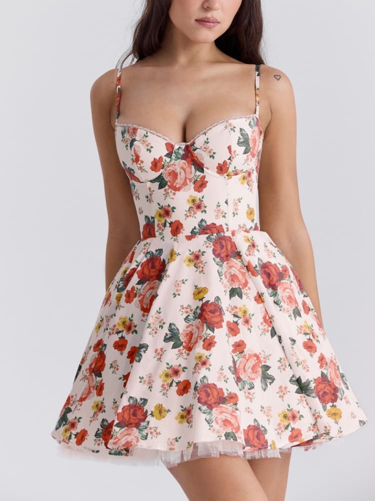 Italian Rose Print Tulle Mini Dress-CALLISTARI