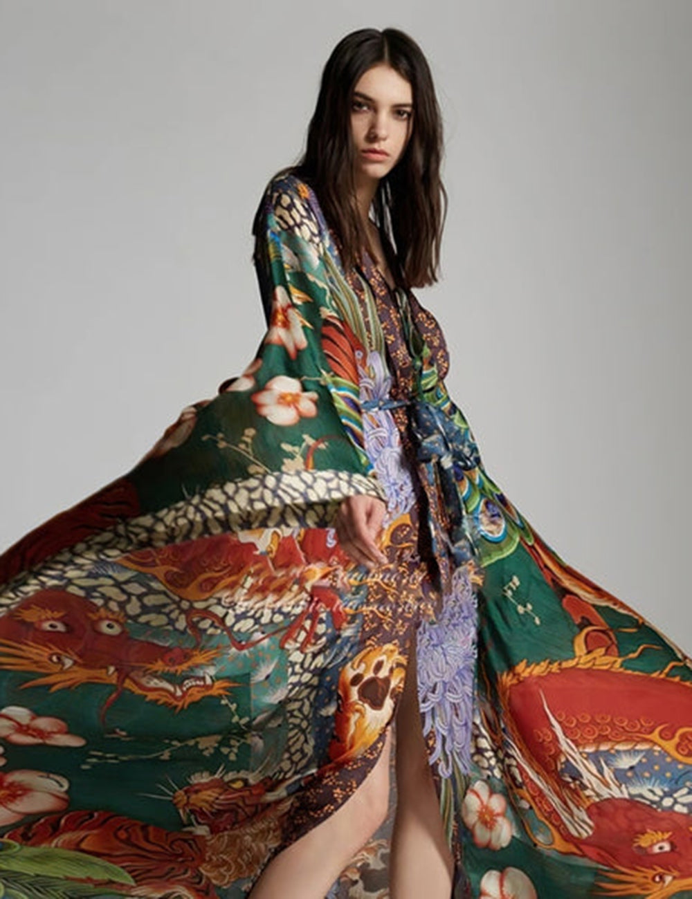 Phoenix Printed With Belt Kimono-CALLISTARI