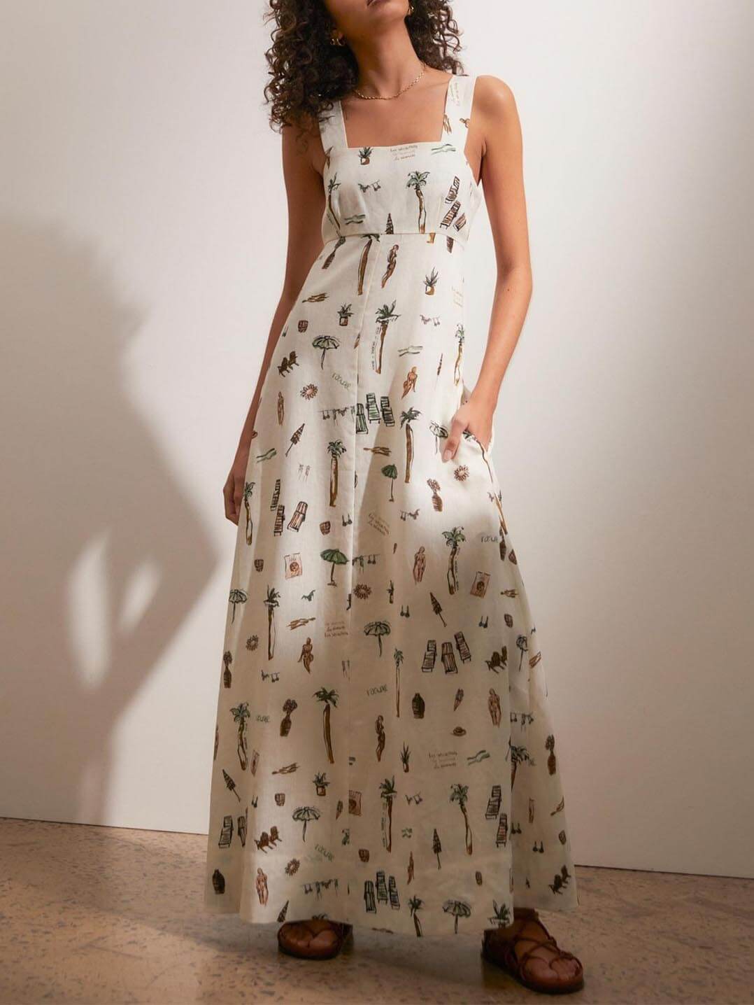 Fashionable Personalized Graffiti Suspender Sexy Backless Maxi Dress-CALLISTARI