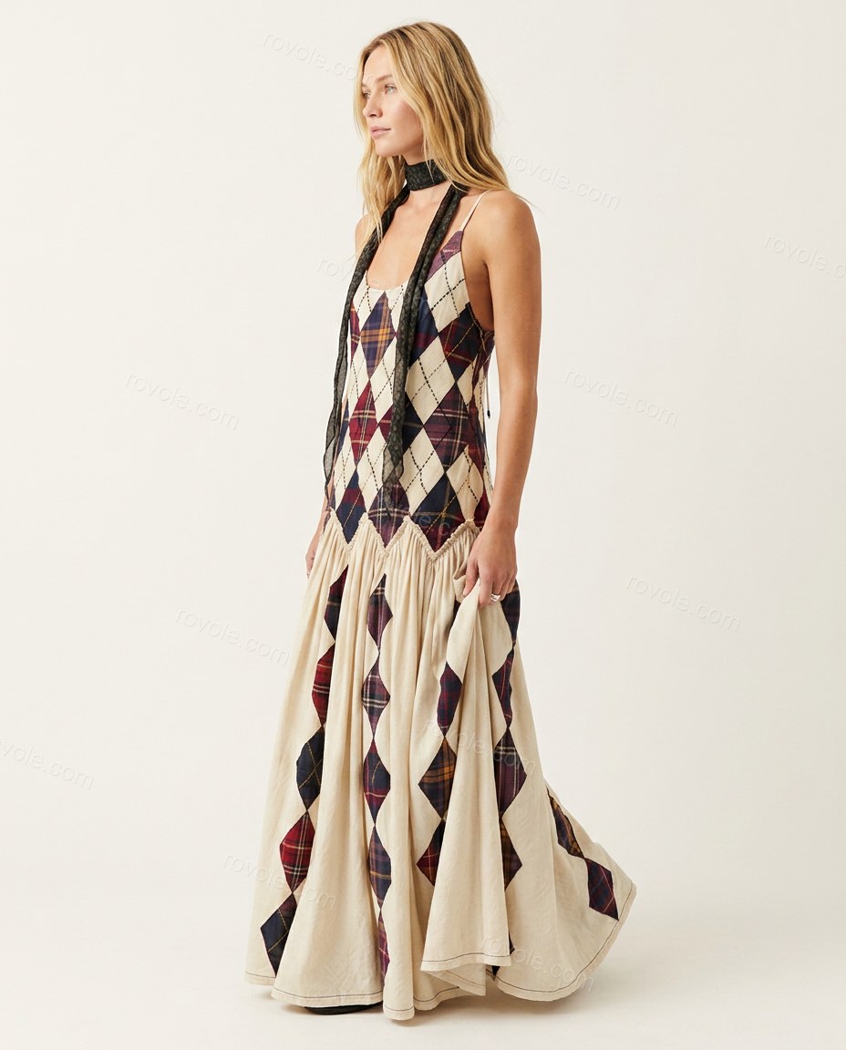 Cream Maxi Open-Back Dress, side and back studio view showing open back with gathered fabric, by rovole.com