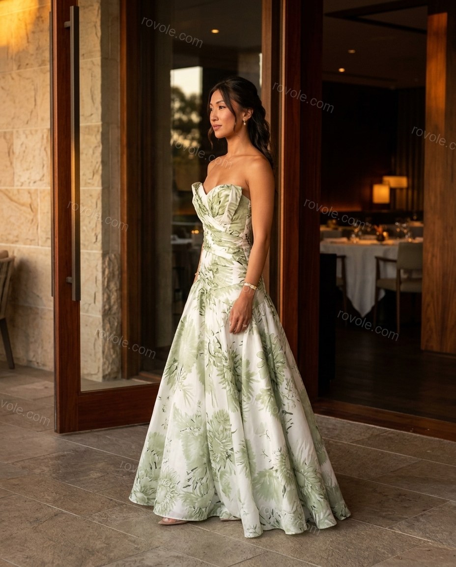 White Floral Maxi Dress, walking lifestyle view, by rovole.com