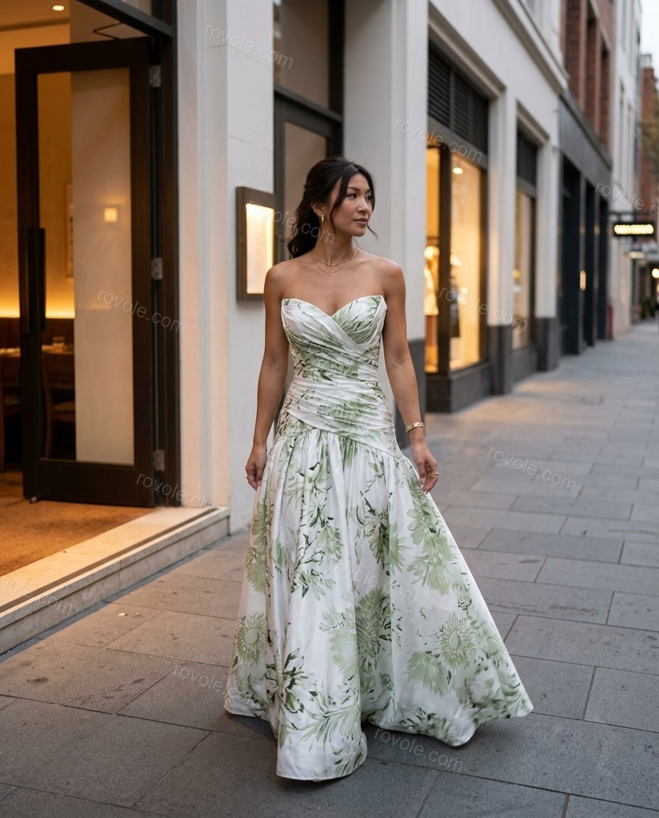 White Floral Maxi Dress, movement and fit lifestyle view, by rovole.com