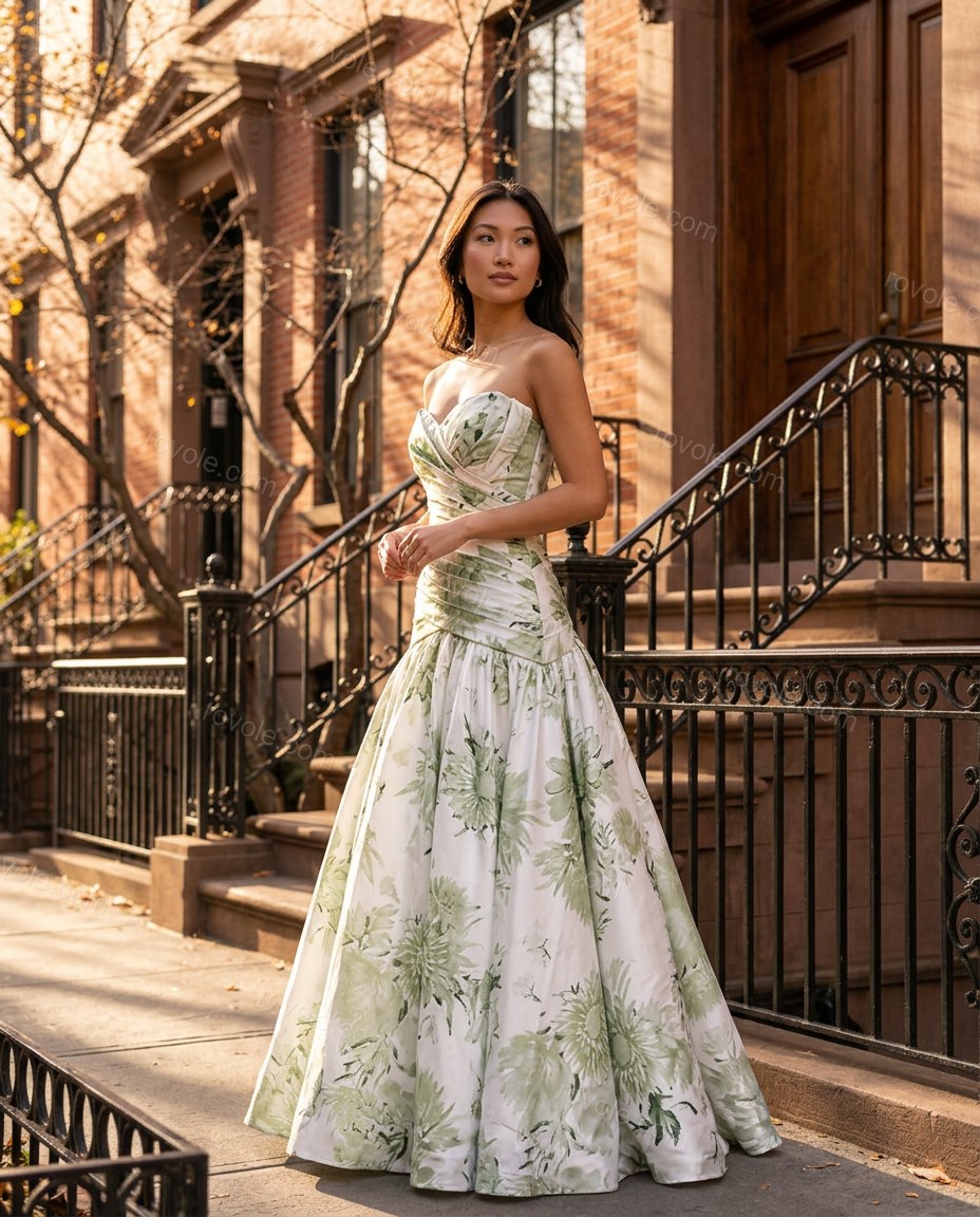 White Floral Maxi Dress, three-quarter brand lifestyle view, by rovole.com