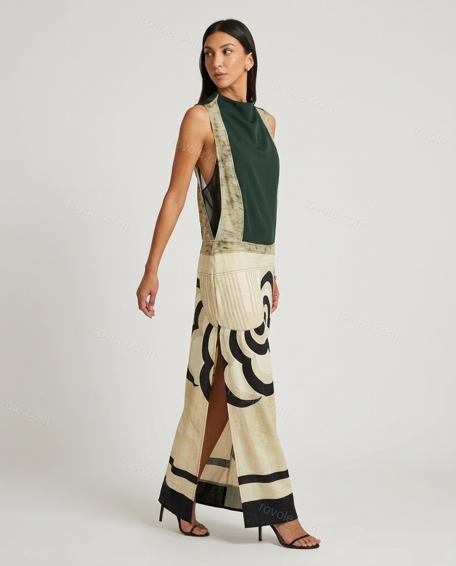 Black Abstract Maxi Cowl-Neck Dress, side and back studio view, by rovole.com