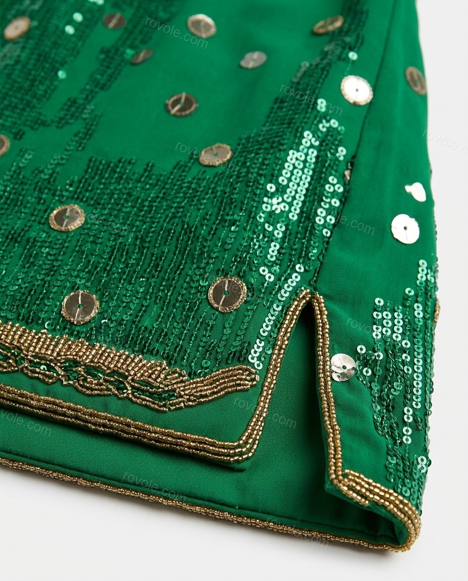Green Polka Dot Mini Dress, close-up of polka dot, by rovole.com