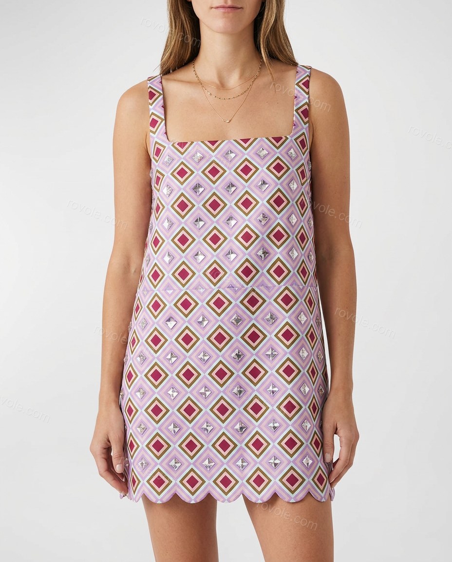 Lavender Geometric Mini Dress, front studio view, by rovole.com