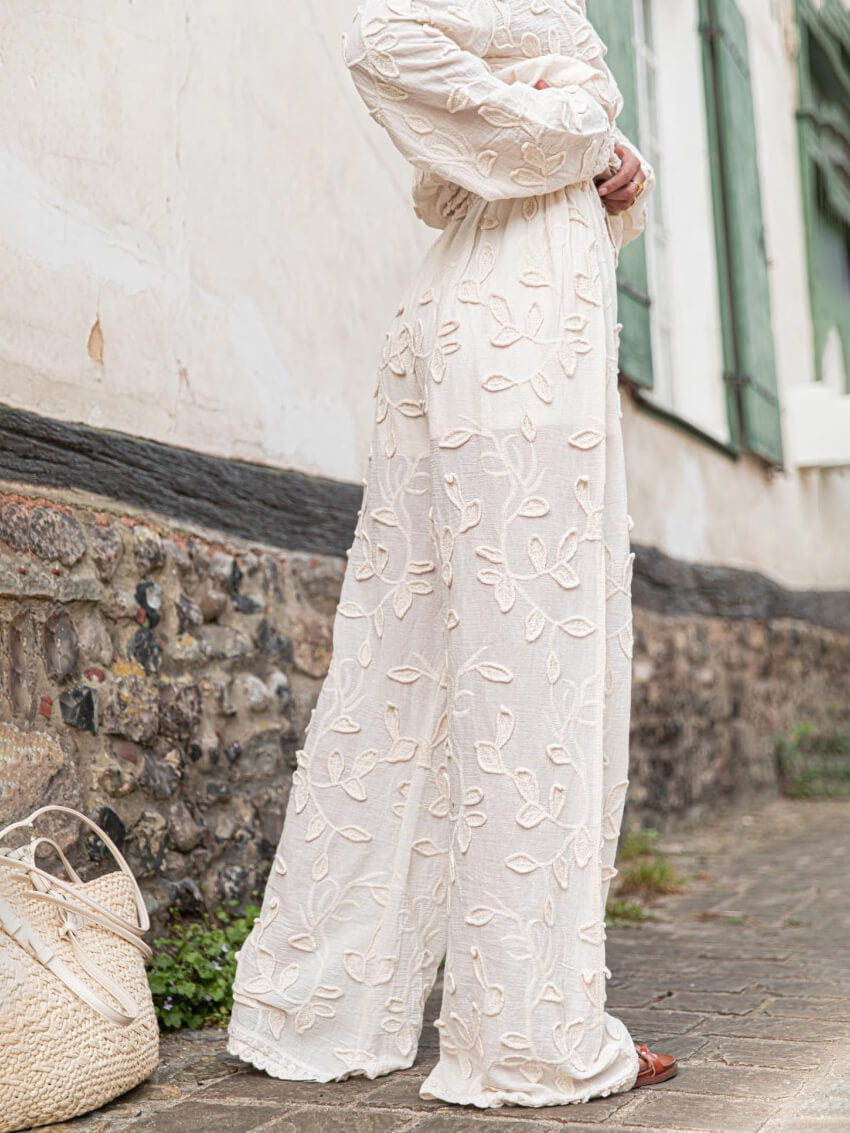 Callistari Unique Holiday Style Jacquard Casual Loose Wide Leg Pants-CALLISTARI