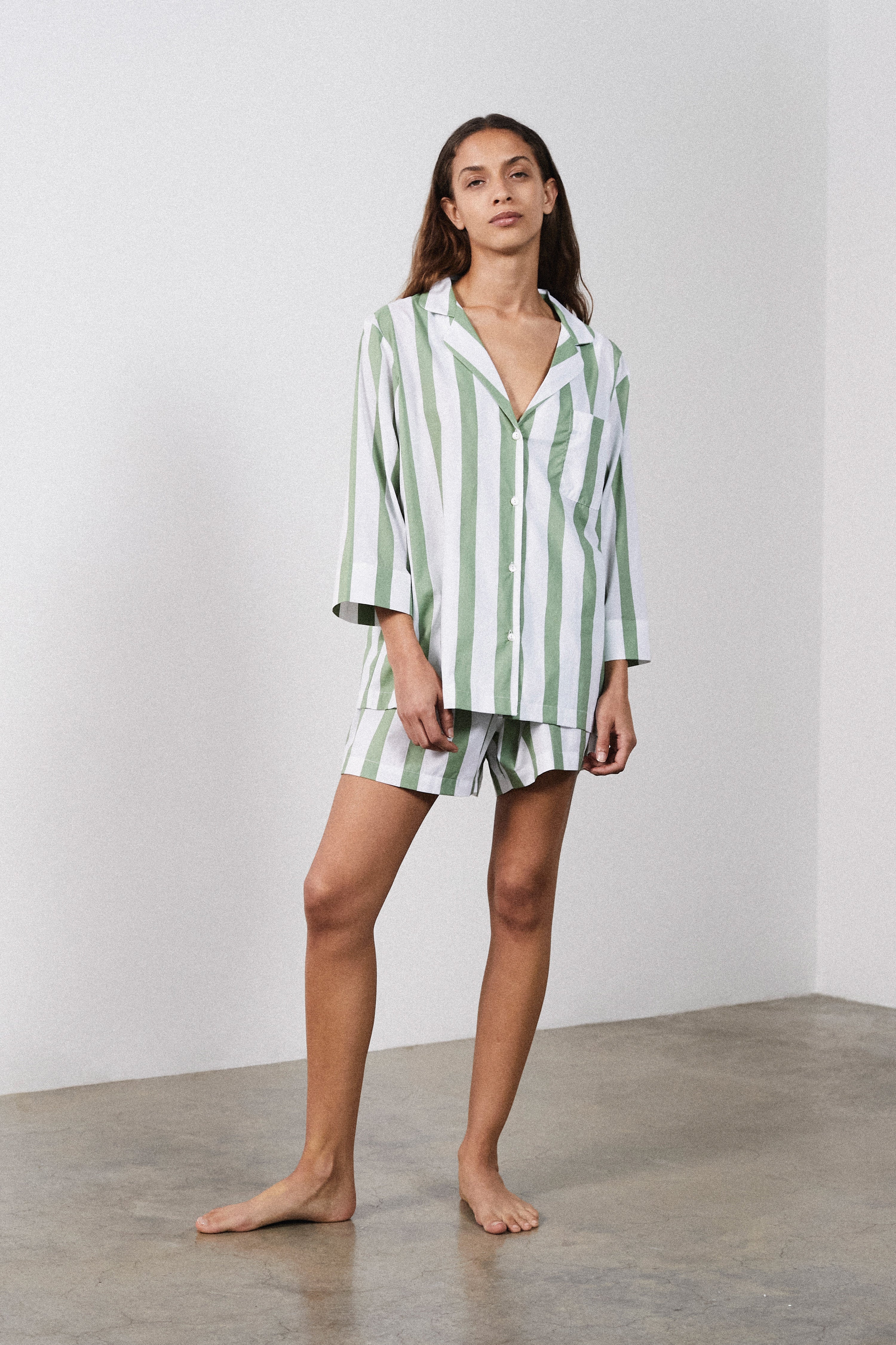 Sage Stripe Shorts Set-CALLISTARI