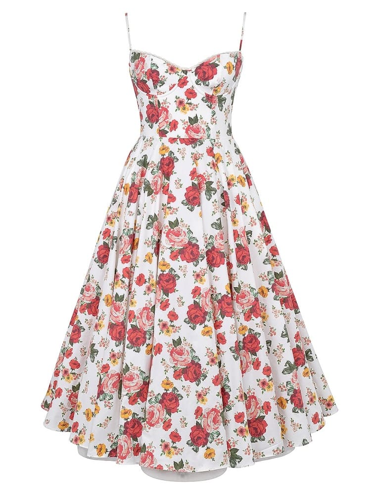 Italian Rose Print Tulle Midi Dress-CALLISTARI