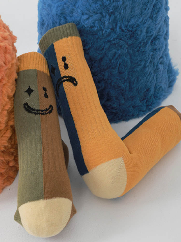 Color Block Asymmetrical Cotton Socks-CALLISTARI