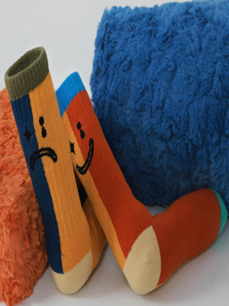 Color Block Asymmetrical Cotton Socks-CALLISTARI
