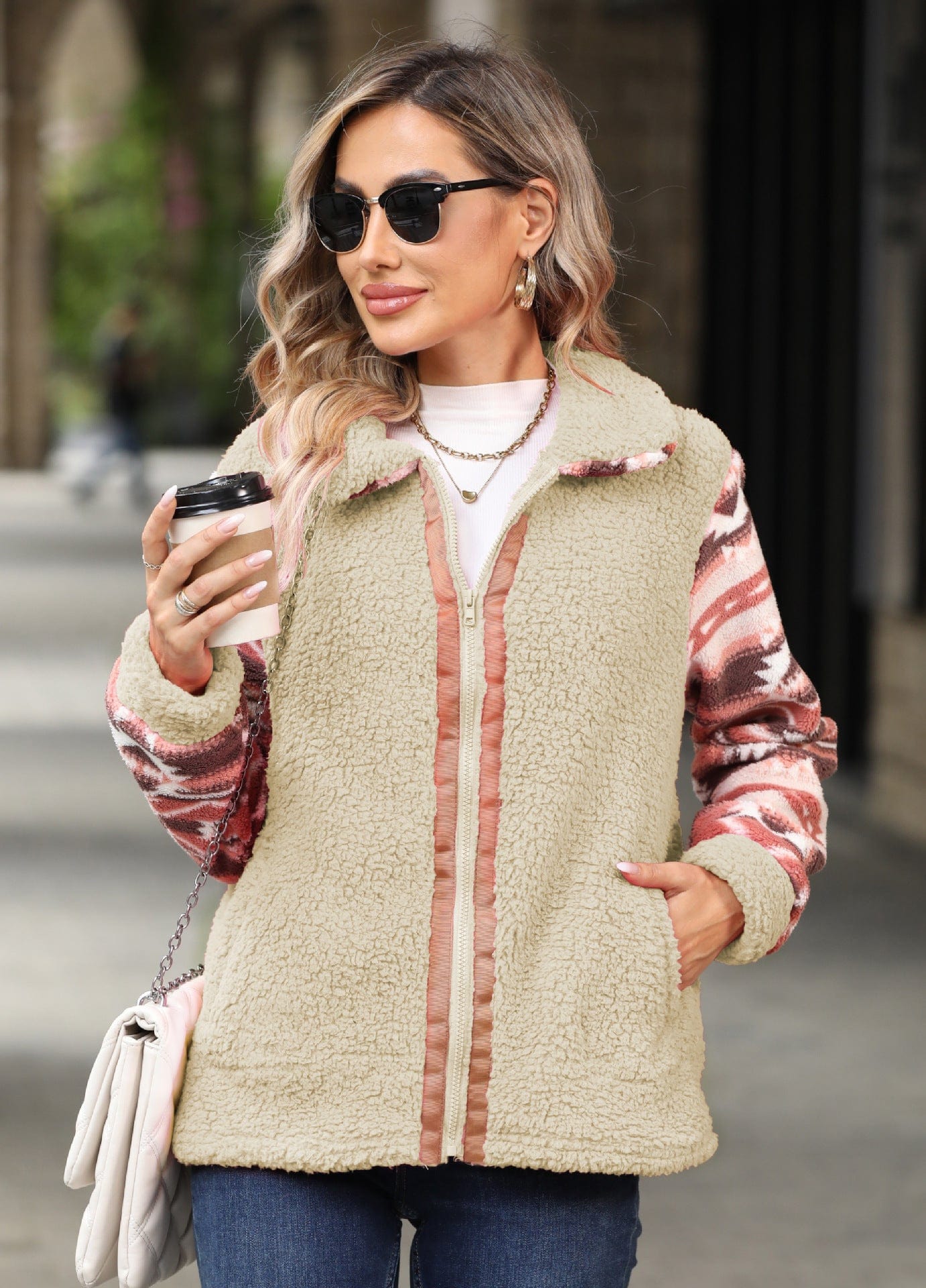 Aurore Aztec Print Plush Coat-CALLISTARI