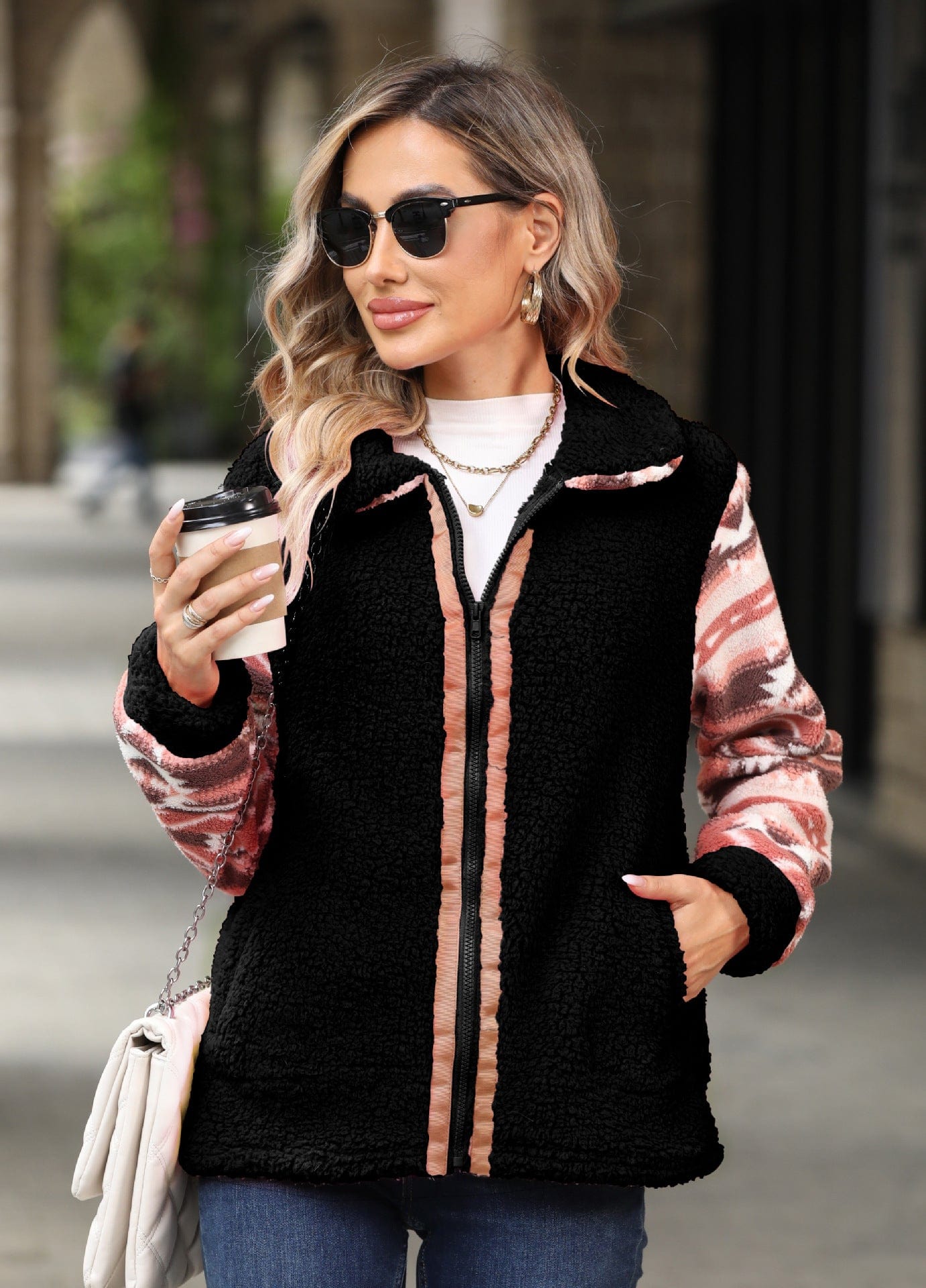 Aurore Aztec Print Plush Coat-CALLISTARI