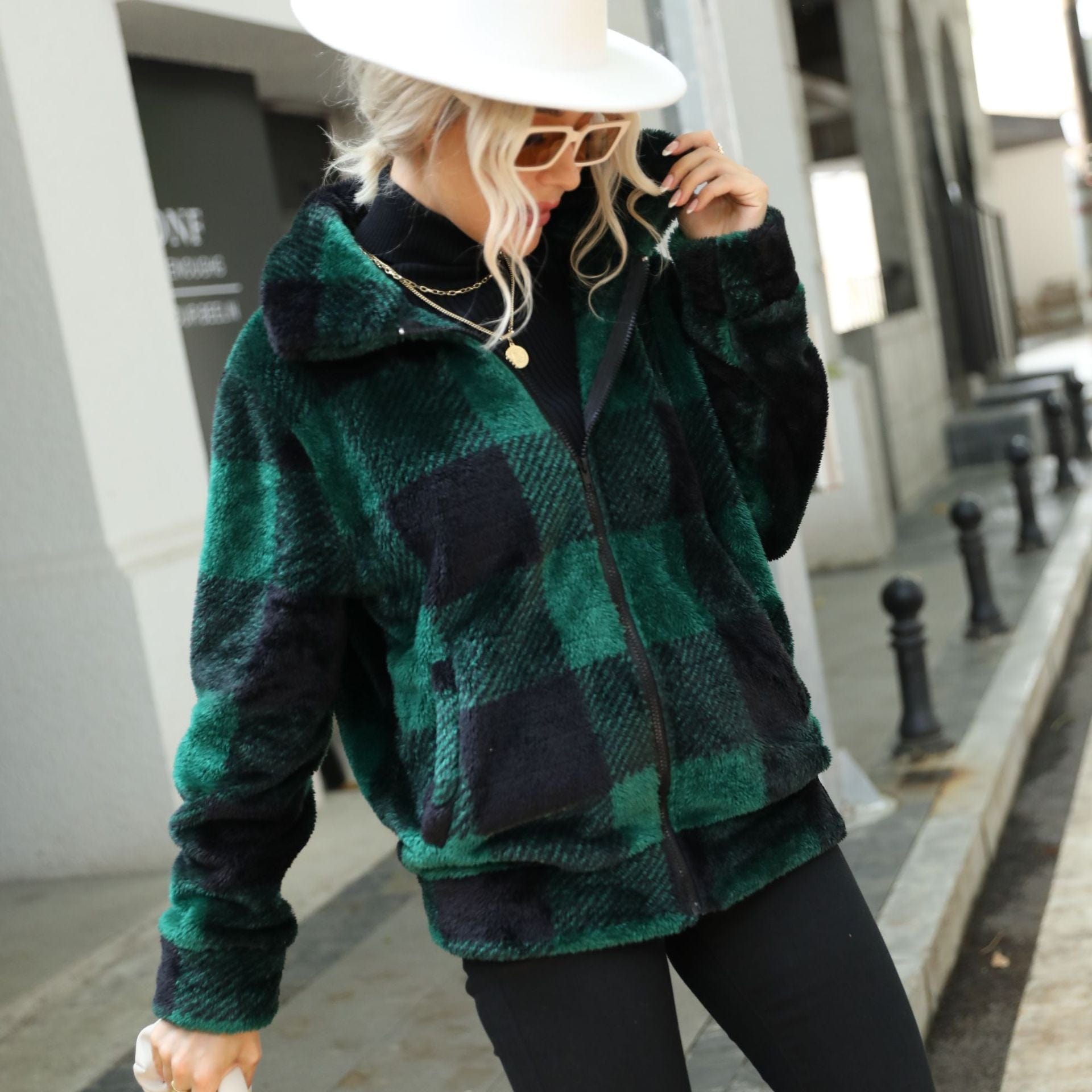 Léa Plaid Fleece Coat-CALLISTARI