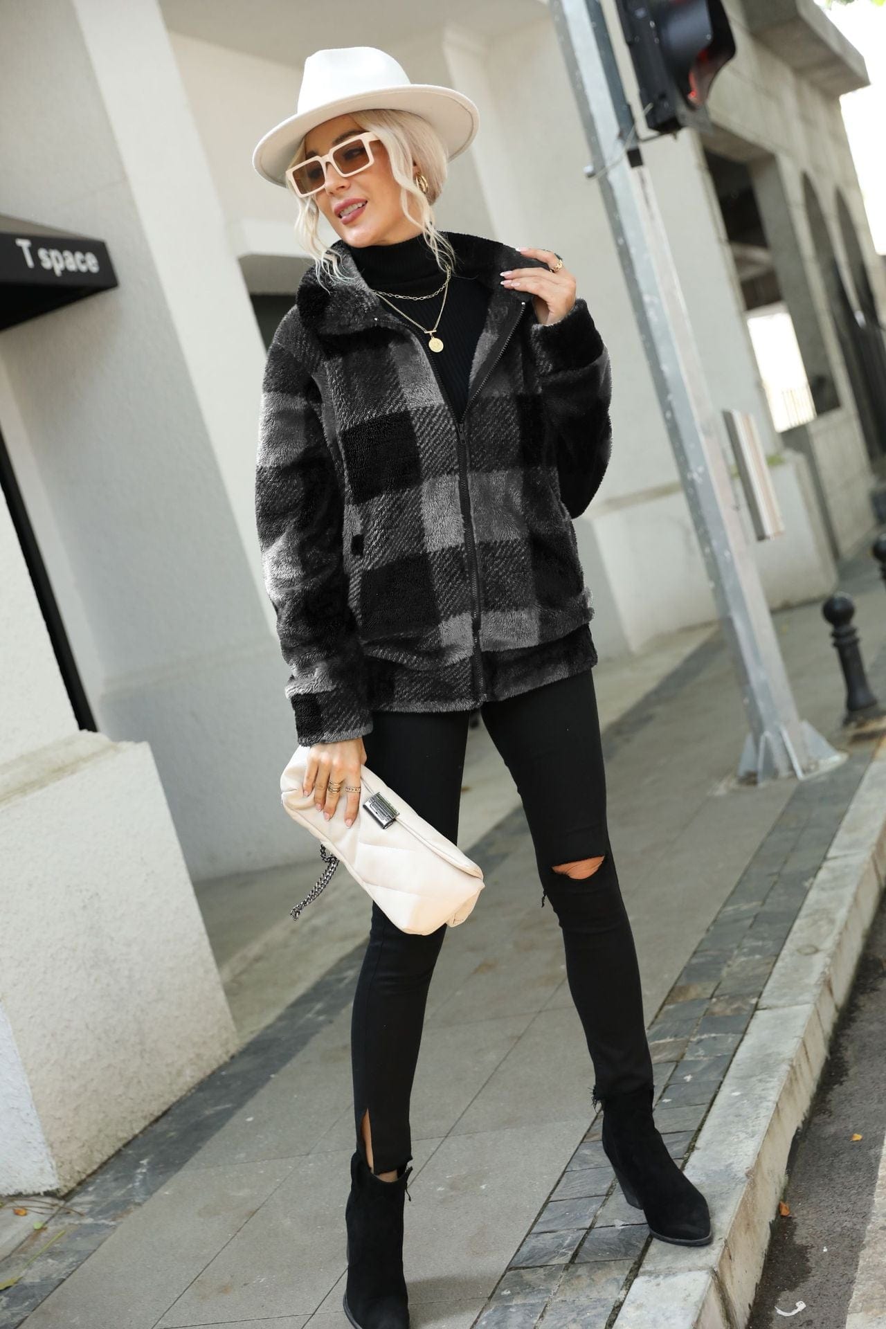 Léa Plaid Fleece Coat-CALLISTARI