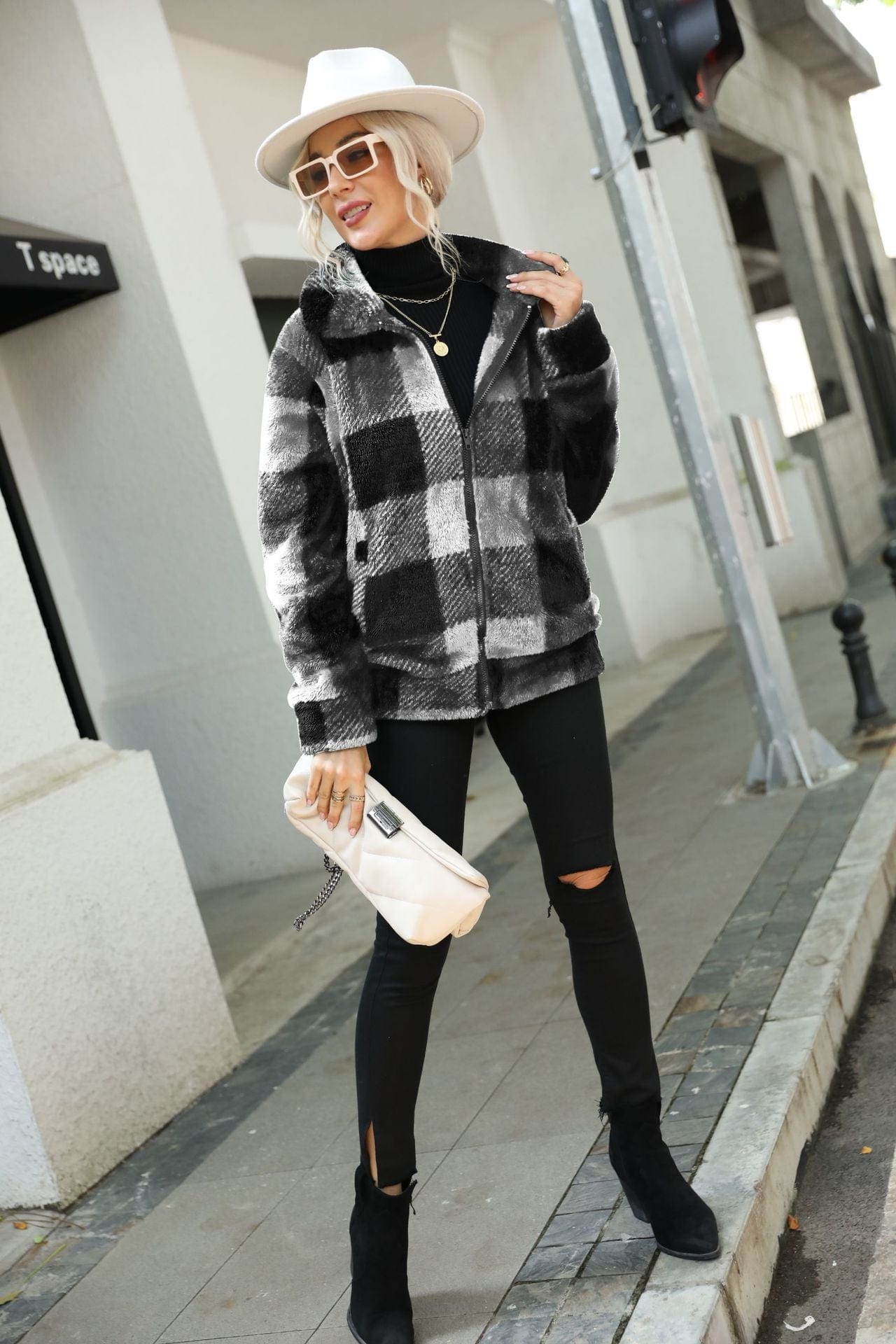Léa Plaid Fleece Coat-CALLISTARI