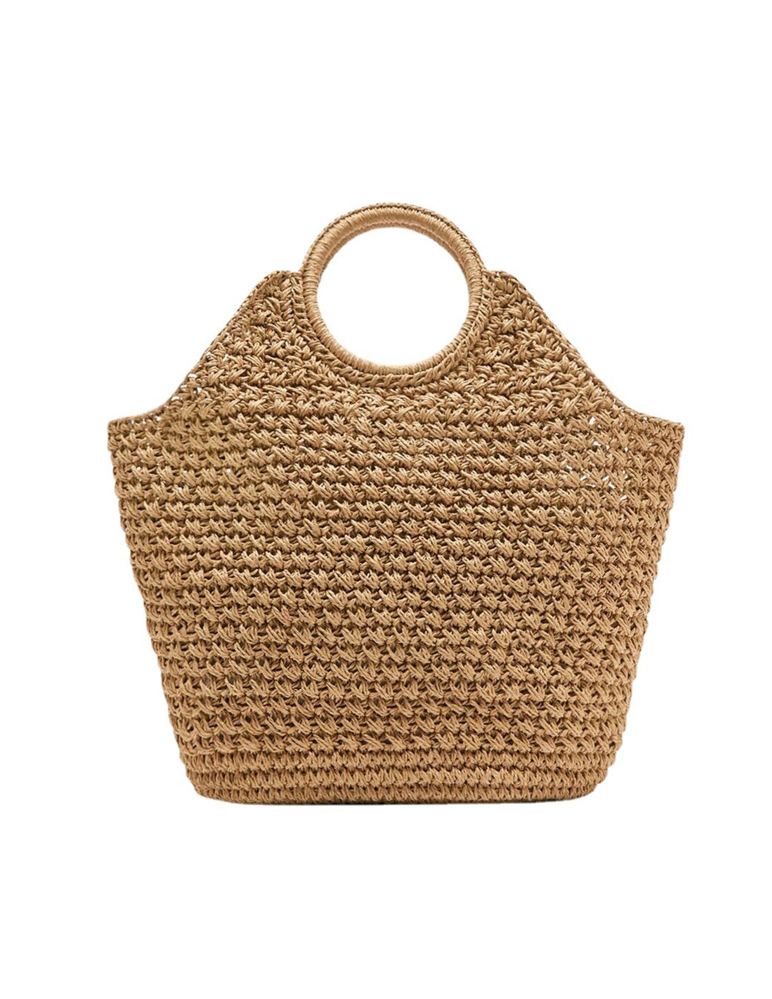 Khaki Straw Cross Basket Bag-CALLISTARI