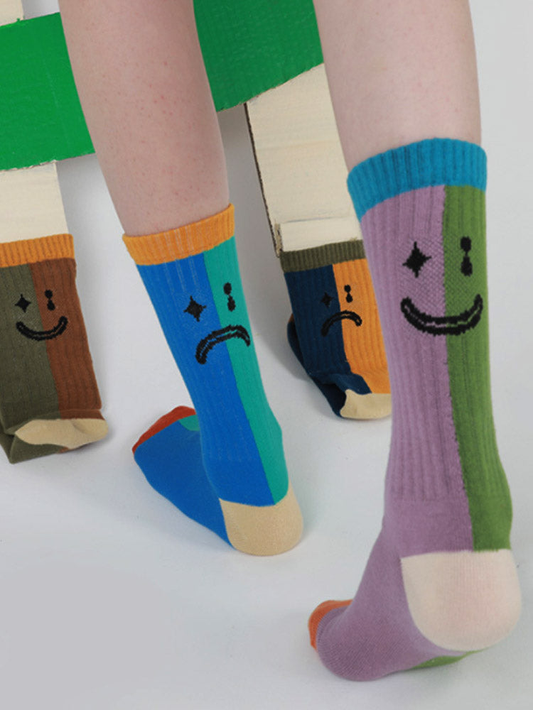 Color Block Asymmetrical Cotton Socks-CALLISTARI