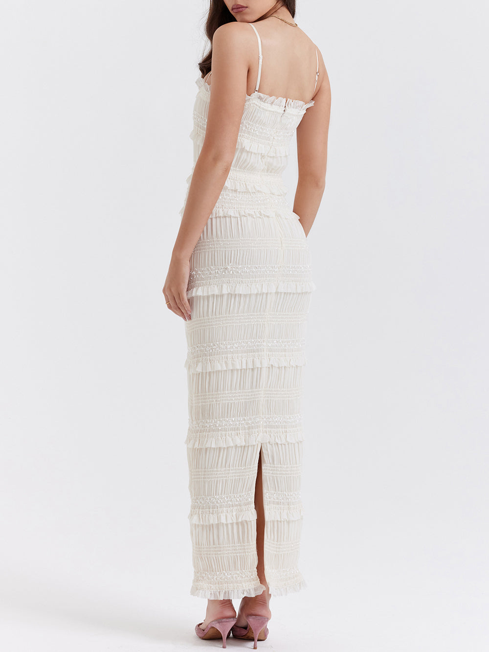 Ruffle Zippered Maxi Dress-CALLISTARI