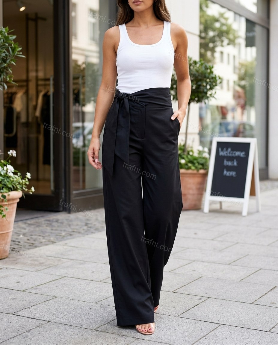 Black Printed Pants by trafni.com