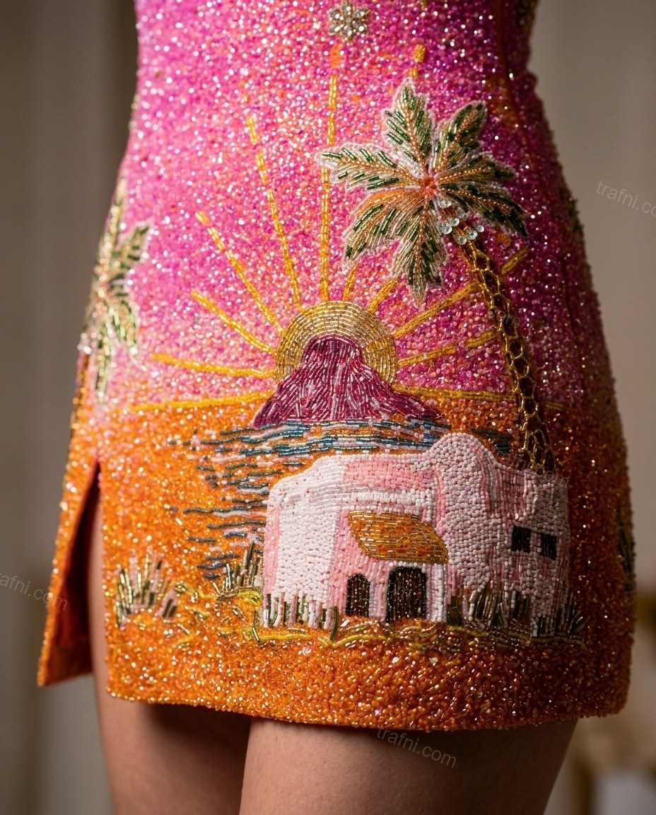 Pink Embroidered Mini Dress by trafni.com