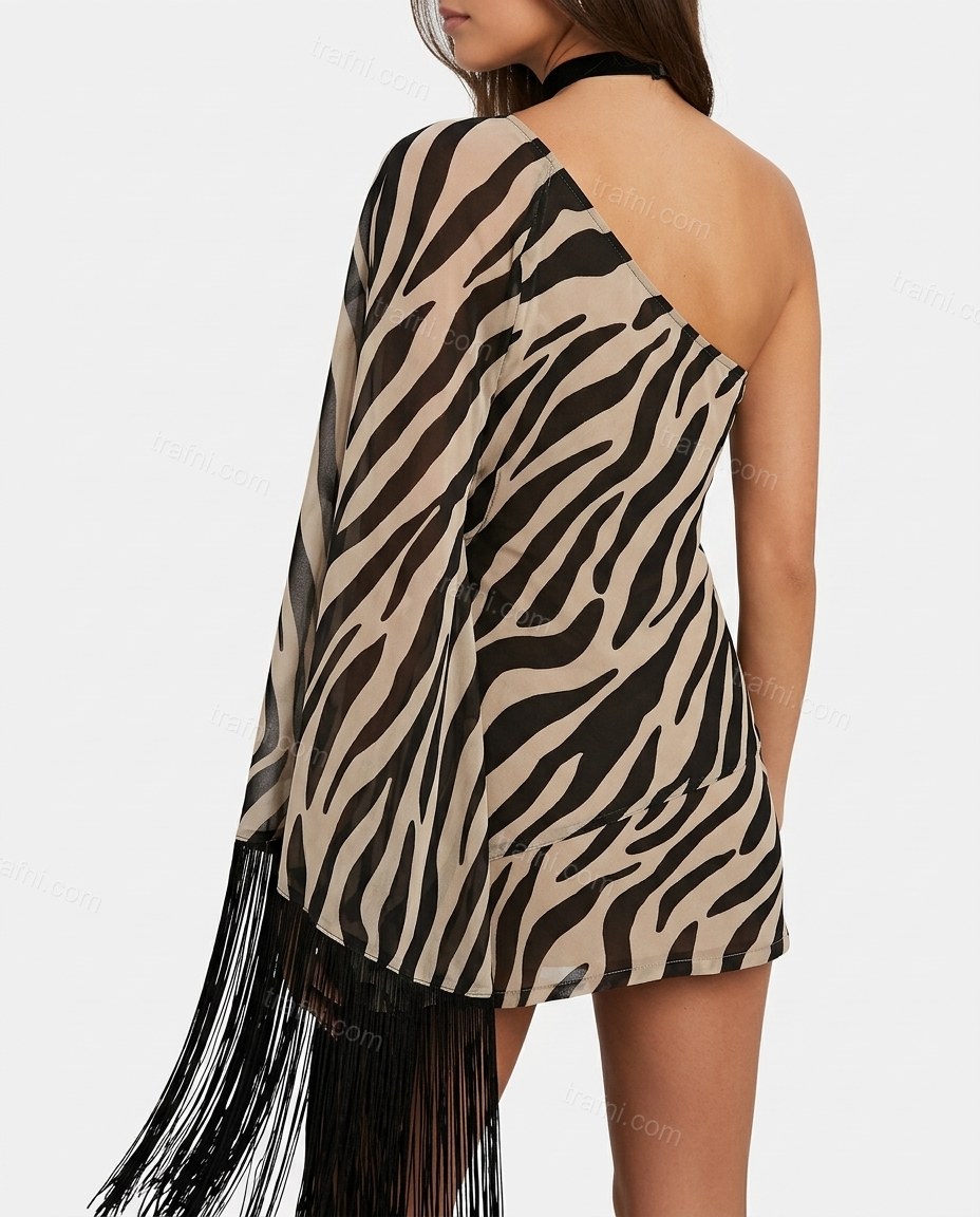 Sand Polished Zebra Print Mini Dress by trafni.com