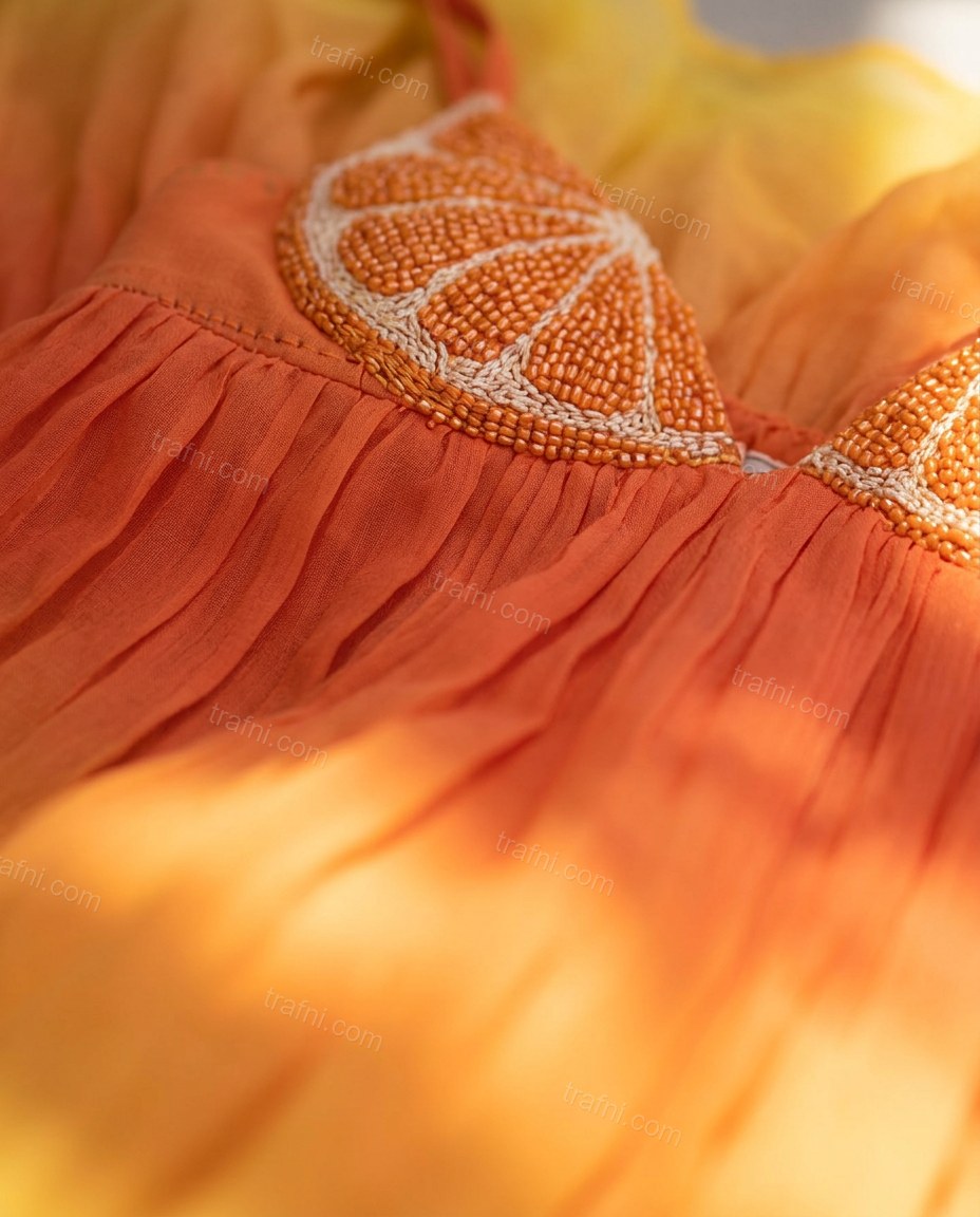 Orange Romantic Embroidered Mini Dress by trafni.com