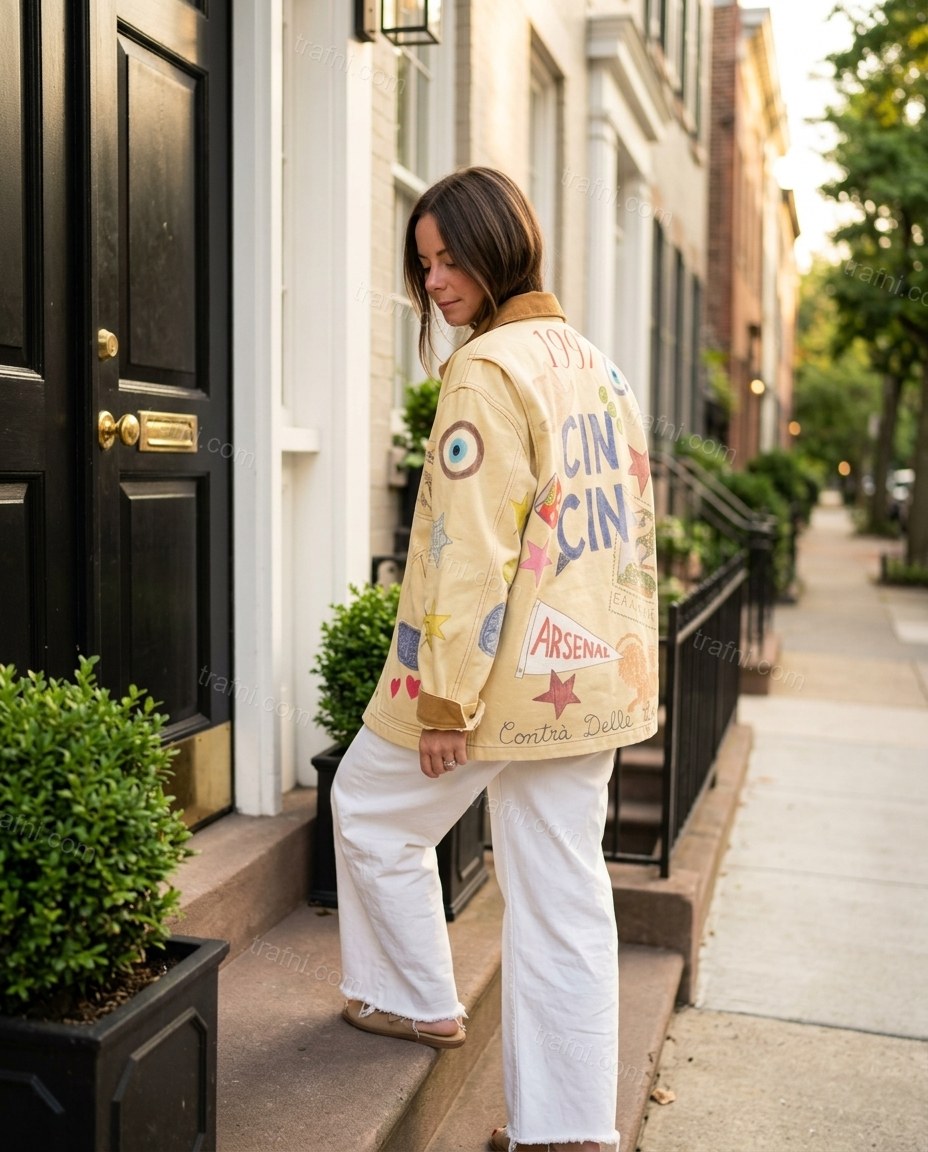 Sand Polished Embroidered Wide-Leg Jacket by trafni.com