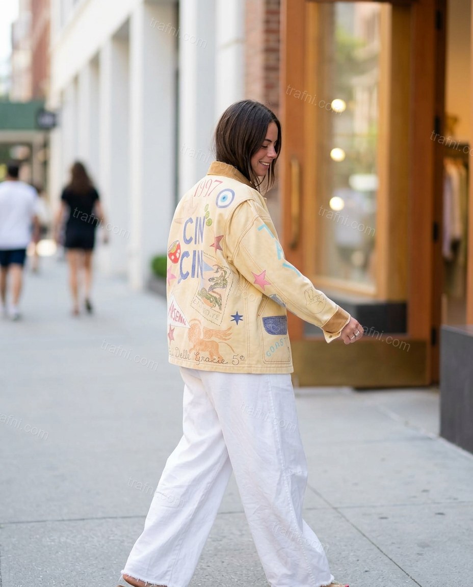 Sand Polished Embroidered Wide-Leg Jacket by trafni.com