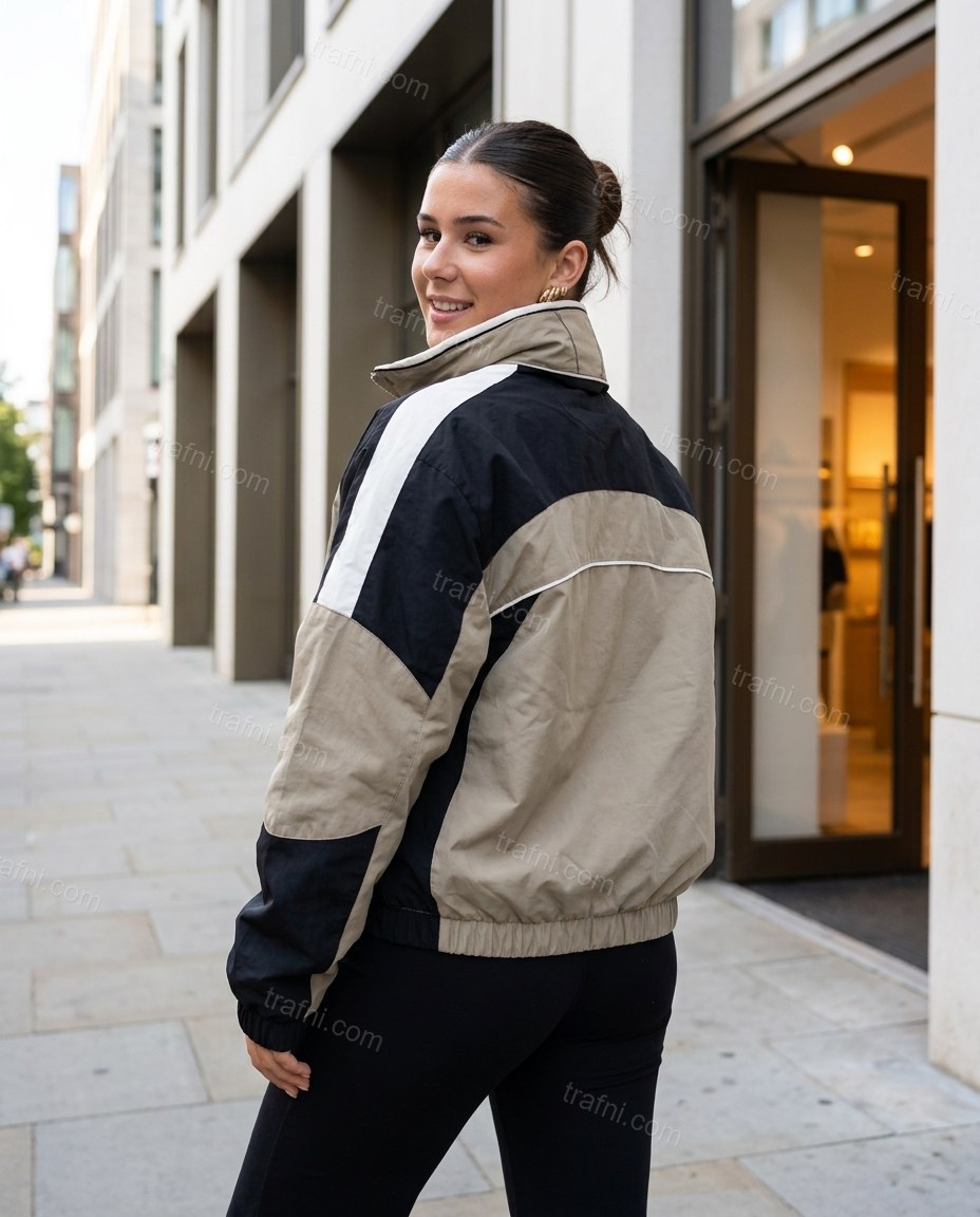 Tan Color-Block Jacket, alternate use-case lifestyle view, by trafni.com