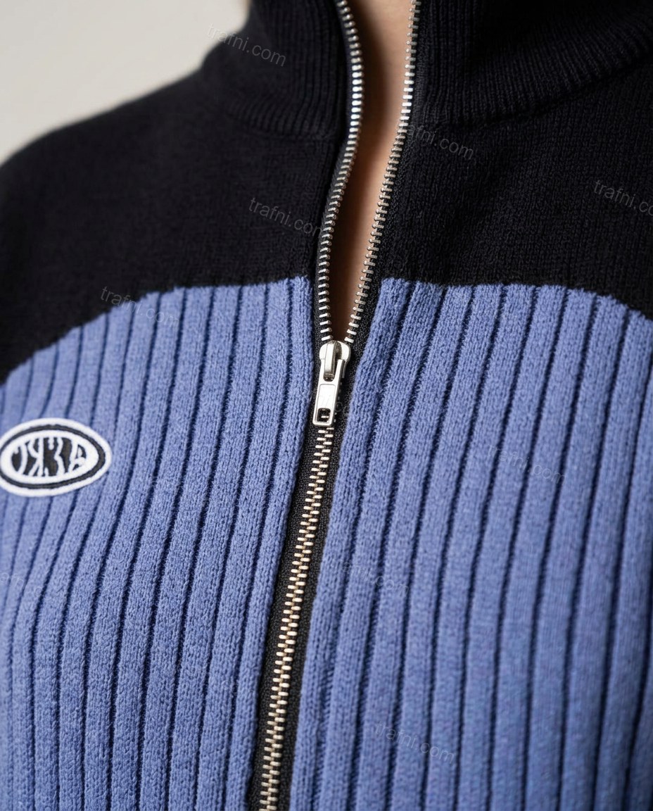 Periwinkle Blue Color-Block Knit Ribbed Outerwear, close-up of color-block, by trafni.com