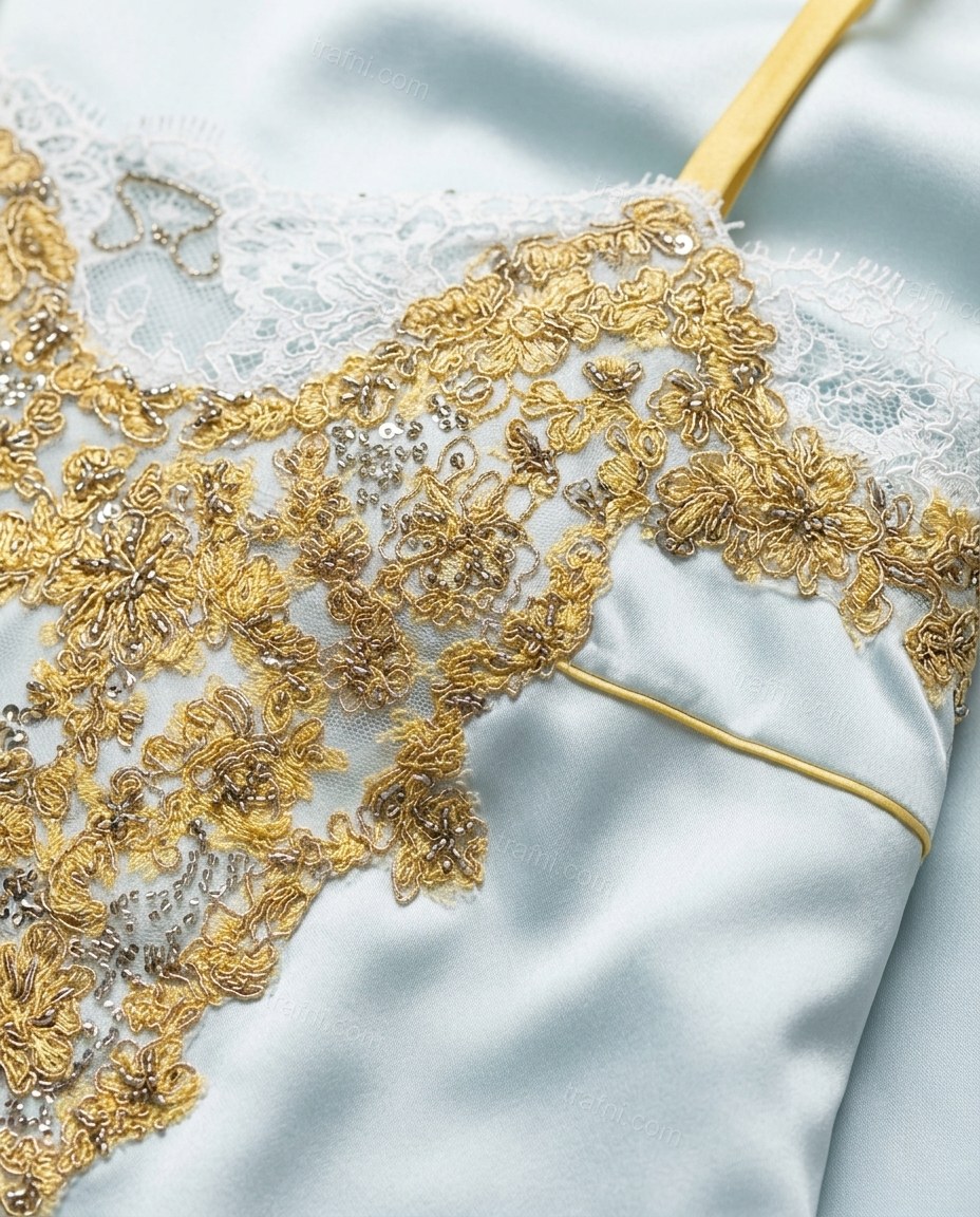Pale Blue Floral Maxi Embroidered Dress, close-up of floral embroidery, by trafni.com