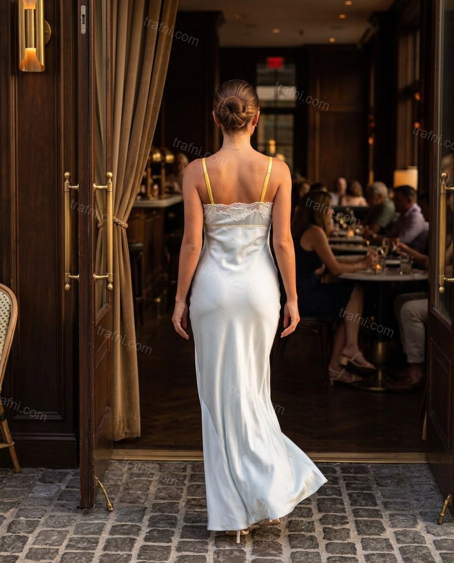 Pale Blue Floral Maxi Embroidered Dress, alternate use-case lifestyle view, by trafni.com