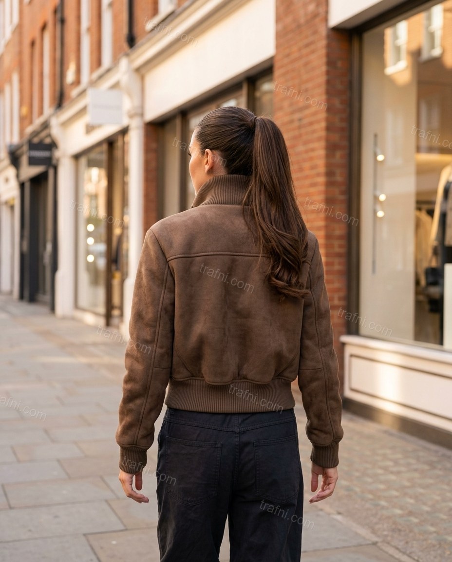 Brown Ribbed Jacket, movement and fit lifestyle view, by trafni.com
