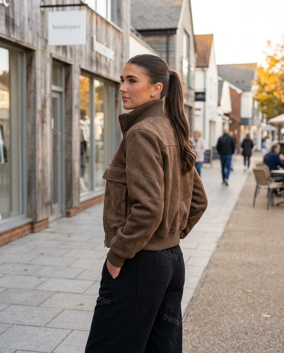 Brown Ribbed Jacket, alternate use-case lifestyle view, by trafni.com