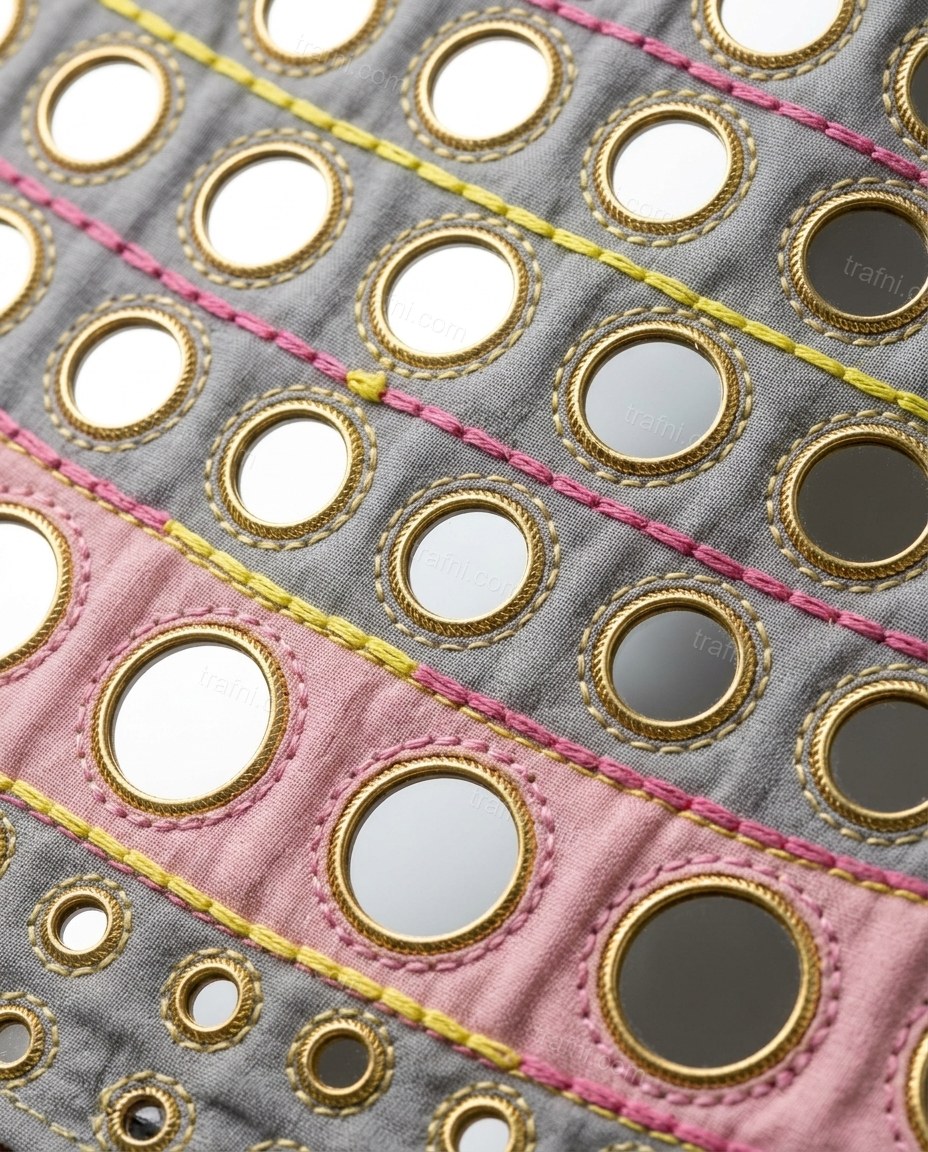 Pink Geometric Mirror-Disc Skirt Set, close-up of geometric, by trafni.com