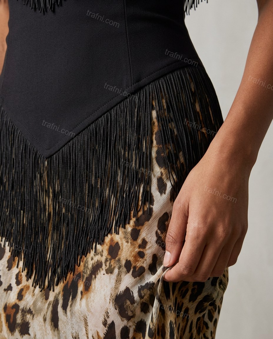 Dark Brown Animal Print Maxi Off-Shoulder Top & Skirt Set, close-up of animal print, by trafni.com