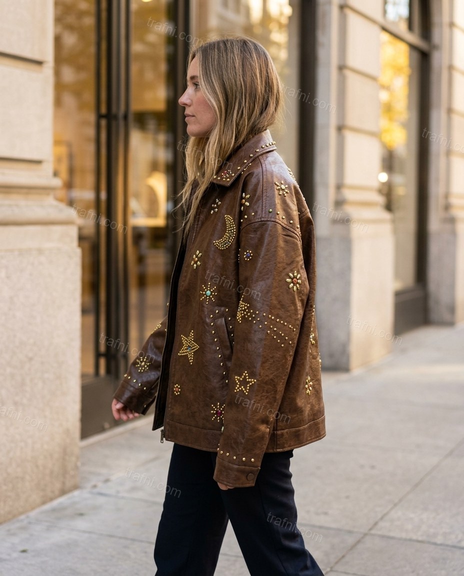 Brown Jacket, walking lifestyle view, by trafni.com