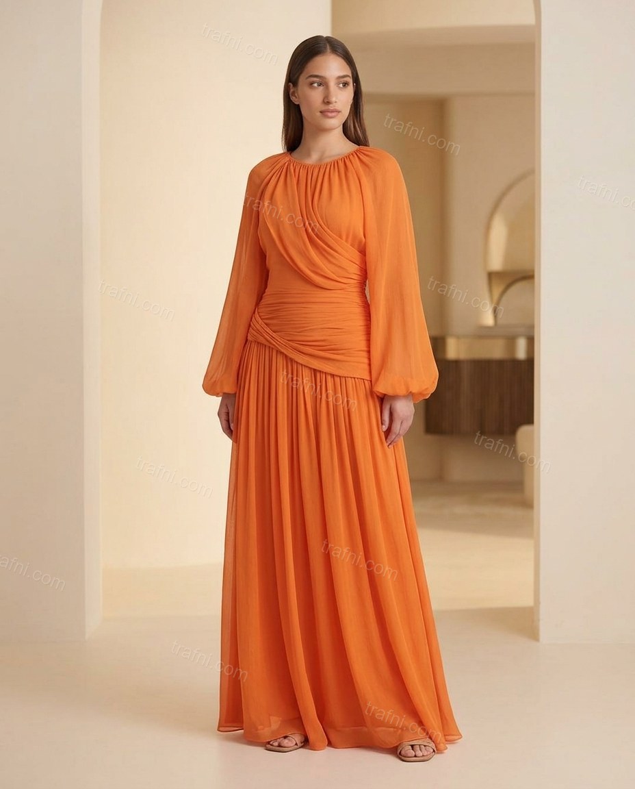 Orange Maxi Dress, full-length hero view, by trafni.com