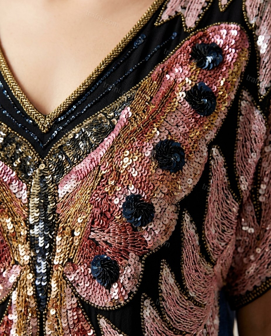 Pink Abstract Embroidered Faux-Fur Two-Piece Set, close-up of abstract, by trafni.com
