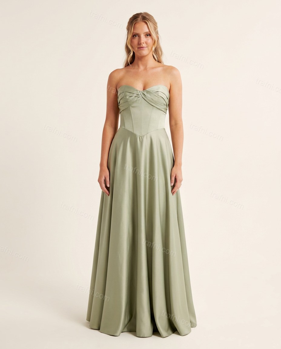 Sage Green Strapless Satin Bottom, front studio view, by trafni.com