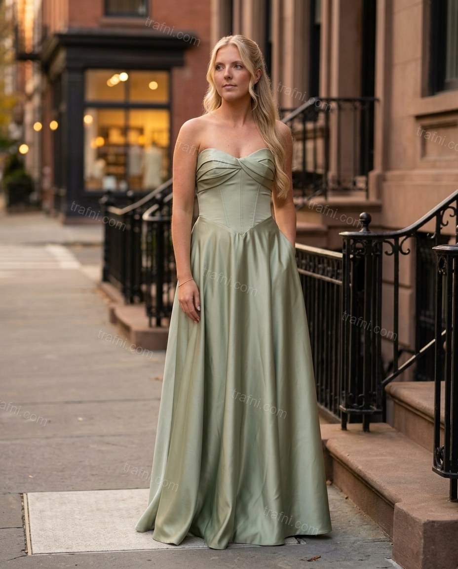 Sage Green Strapless Satin Bottom, alternate use-case lifestyle view, by trafni.com