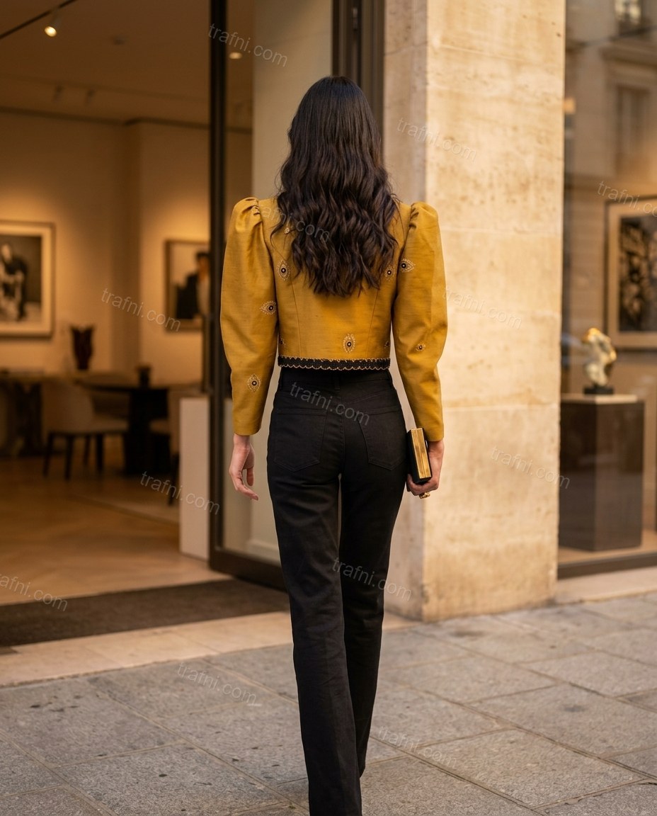 Mustard Yellow Embroidered Top, alternate use-case lifestyle view, by trafni.com